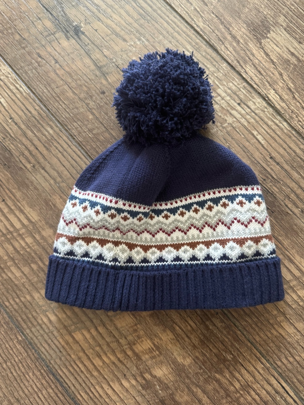 Janie and Jack Navy Pom Pom Fair Isle Hat